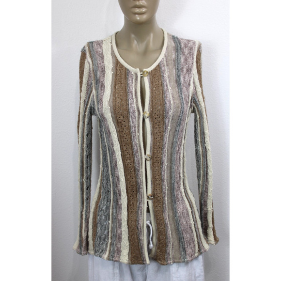 Simply Natural Cardigan Alpaca Long Sleeve Sweater Gray Brown Peru Size S - Picture 1 of 13
